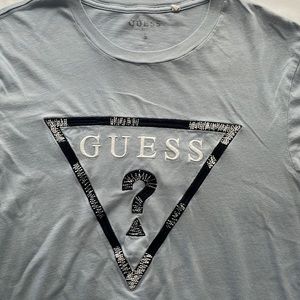 Guess Stitch Lettering T-Shirt - Baby Blue